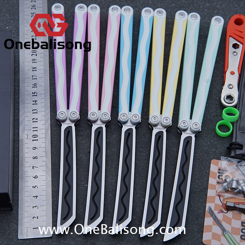 TITUS LONGSLIP Hot Dog Original Balisong 7075 Aviation Aluminum+G10 Patch Handle 14C28N Stainless Steel Blade Bushing