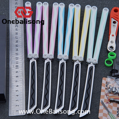 TITUS LONGSLIP Hot Dog Original Balisong 7075 Aviation Aluminum+G10 Patch Handle 14C28N Stainless Steel Blade Bushing
