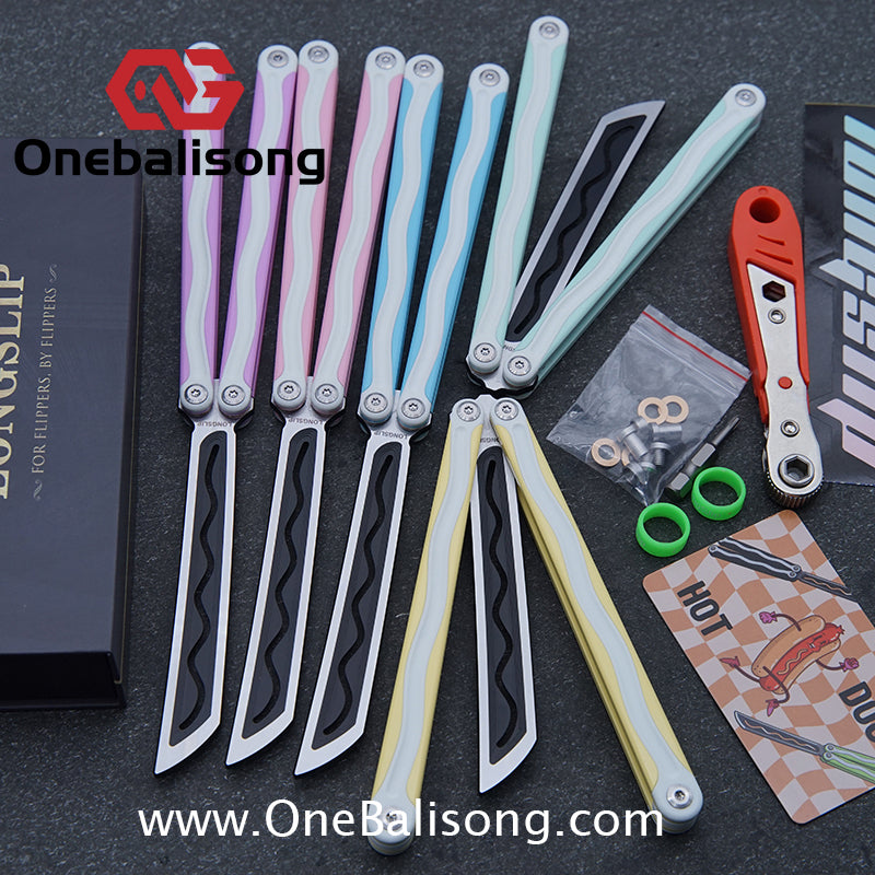 TITUS LONGSLIP Hot Dog Original Balisong 7075 Aviation Aluminum+G10 Patch Handle 14C28N Stainless Steel Blade Bushing