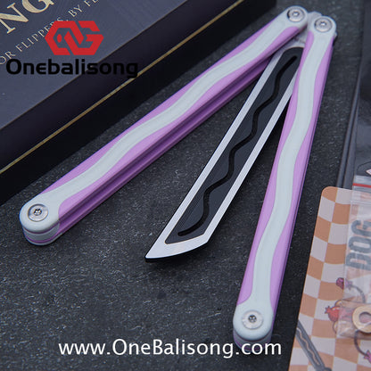 TITUS LONGSLIP Hot Dog Original Balisong 7075 Aviation Aluminum+G10 Patch Handle 14C28N Stainless Steel Blade Bushing