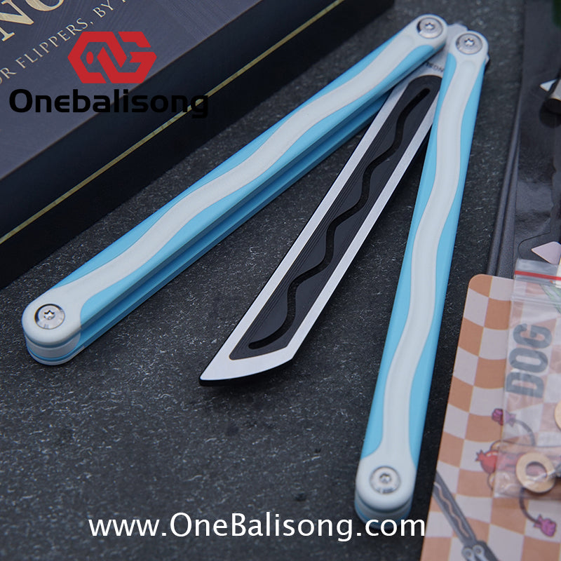 TITUS LONGSLIP Hot Dog Original Balisong 7075 Aviation Aluminum+G10 Patch Handle 14C28N Stainless Steel Blade Bushing