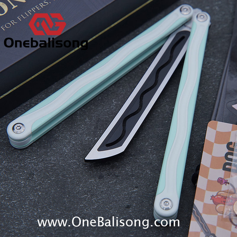 TITUS LONGSLIP Hot Dog Original Balisong 7075 Aviation Aluminum+G10 Patch Handle 14C28N Stainless Steel Blade Bushing
