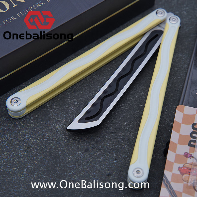 TITUS LONGSLIP Hot Dog Original Balisong 7075 Aviation Aluminum+G10 Patch Handle 14C28N Stainless Steel Blade Bushing