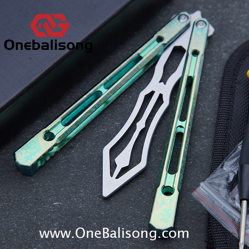 THEONE Reaper/Blackbird Balisong Clone TC4 Titanium Alloy Handle Stainless Steel Blade One-piece structure Bushing