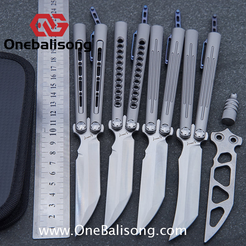 Roar Smallpox Mini Balisong Titanium Alloy Sandwich Handle Stainless Steel 14c28n Blade Bearing Structure