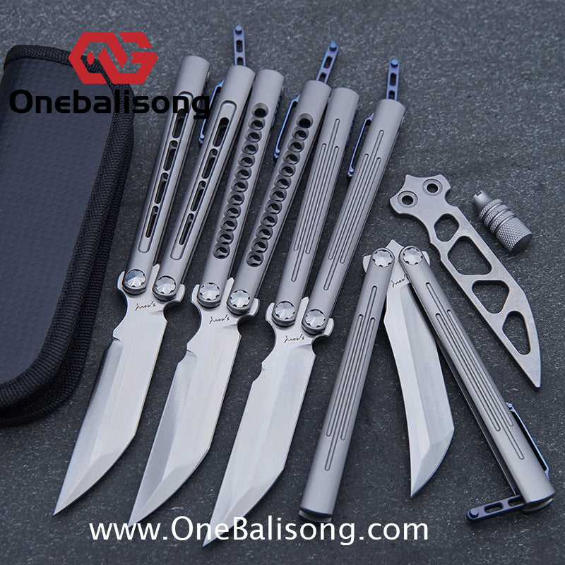 Roar Smallpox Mini Balisong Titanium Alloy Sandwich Handle Stainless Steel 14c28n Blade Bearing Structure
