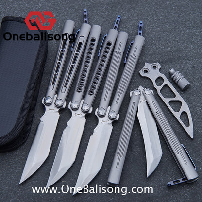 Roar Smallpox Mini Balisong Titanium Alloy Sandwich Handle Stainless Steel 14c28n Blade Bearing Structure