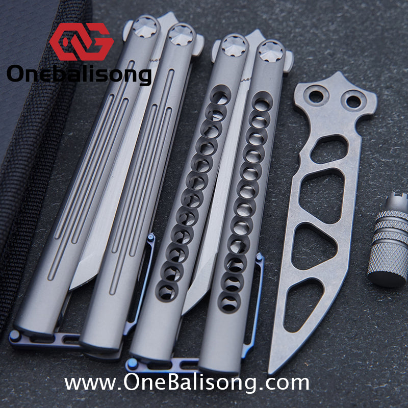 Roar Smallpox Mini Balisong Titanium Alloy Sandwich Handle Stainless Steel 14c28n Blade Bearing Structure