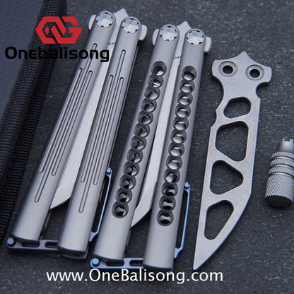 Roar Smallpox Mini Balisong Titanium Alloy Sandwich Handle Stainless Steel 14c28n Blade Bearing Structure
