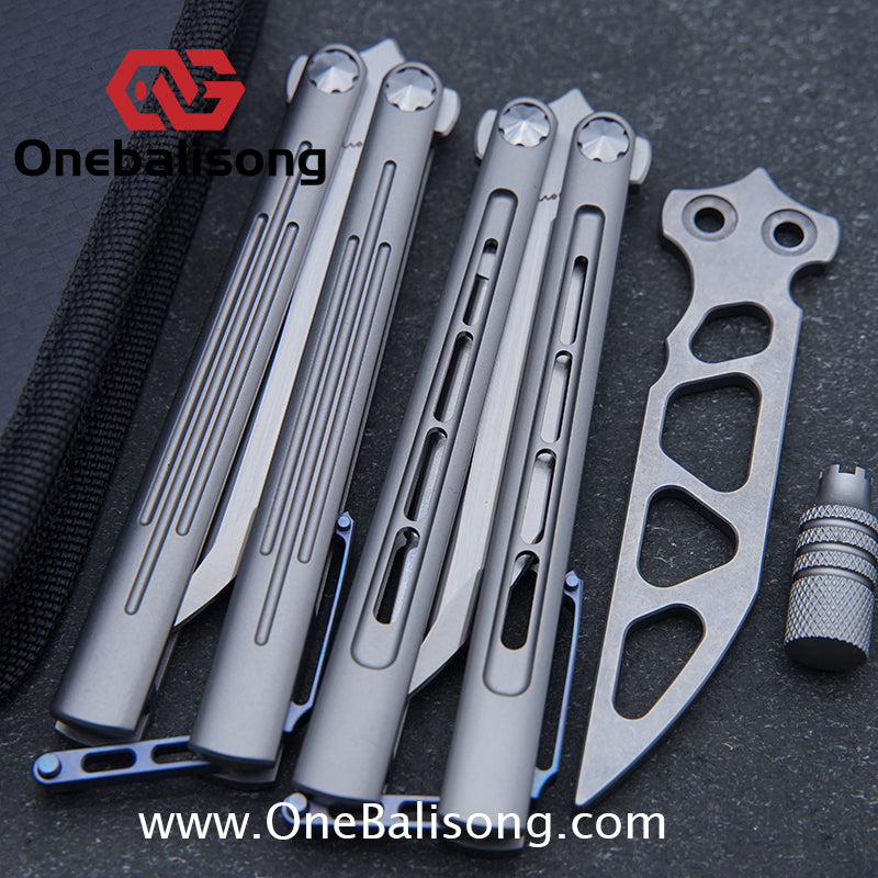 Roar Smallpox Mini Balisong Titanium Alloy Sandwich Handle Stainless Steel 14c28n Blade Bearing Structure
