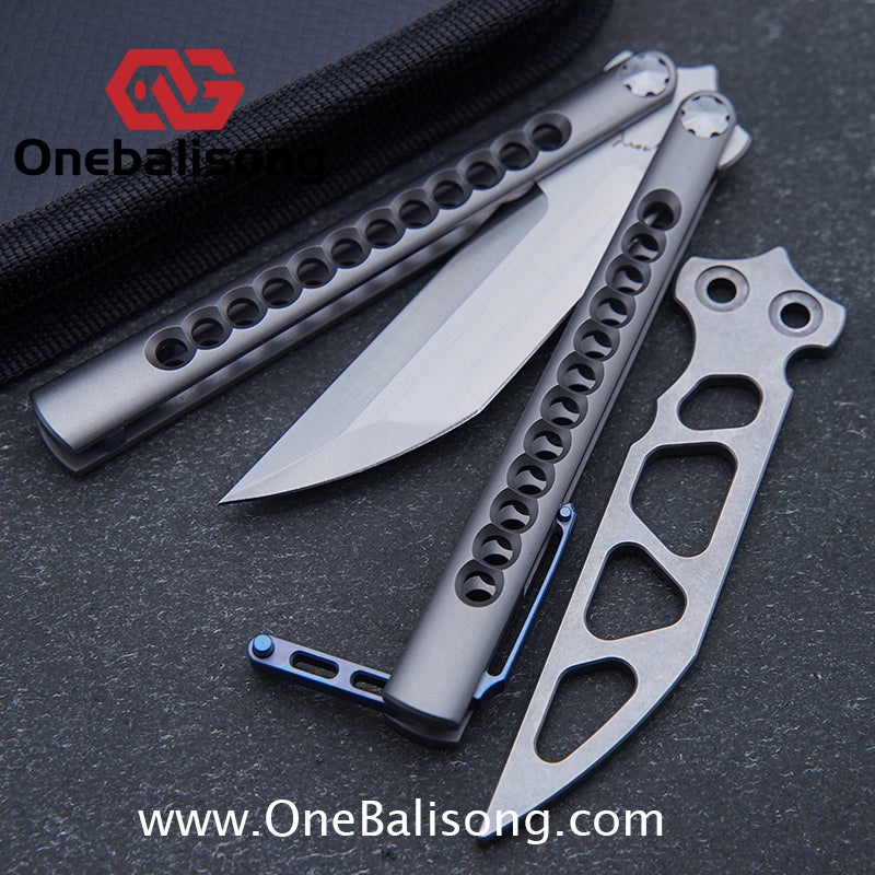Roar Smallpox Mini Balisong Titanium Alloy Sandwich Handle Stainless Steel 14c28n Blade Bearing Structure