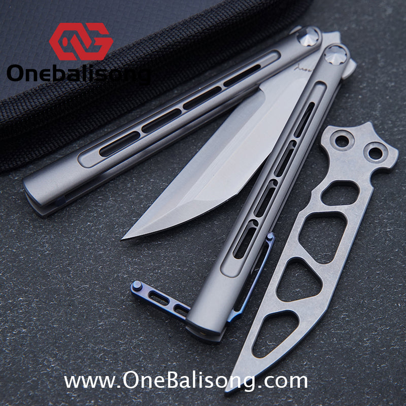 Roar Smallpox Mini Balisong Titanium Alloy Sandwich Handle Stainless Steel 14c28n Blade Bearing Structure