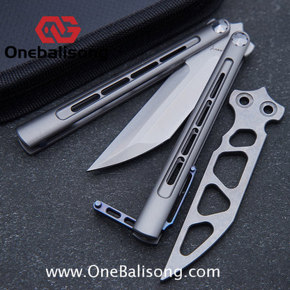 Roar Smallpox Mini Balisong Titanium Alloy Sandwich Handle Stainless Steel 14c28n Blade Bearing Structure