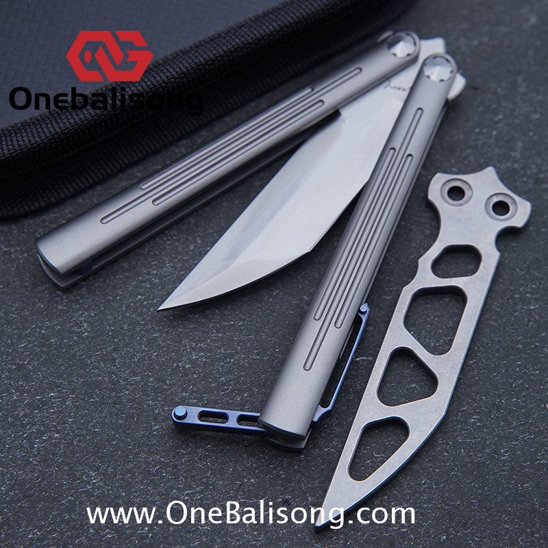 Roar Smallpox Mini Balisong Titanium Alloy Sandwich Handle Stainless Steel 14c28n Blade Bearing Structure