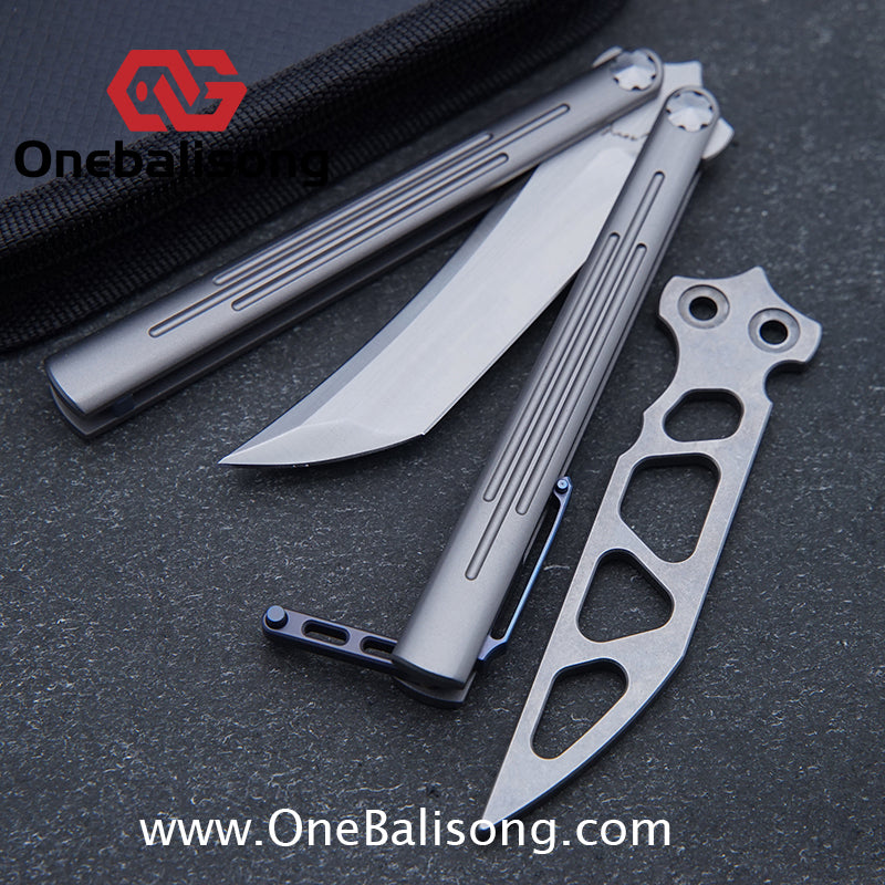 Roar Smallpox Mini Balisong Titanium Alloy Sandwich Handle Stainless Steel 14c28n Blade Bearing Structure
