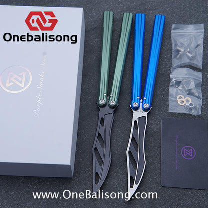 TITAN  & Purple Smoke The Tiger V2 Balisong 7075 Aluminum Alloy Handle 440c Stainless Steel Trainer Blade Bushing