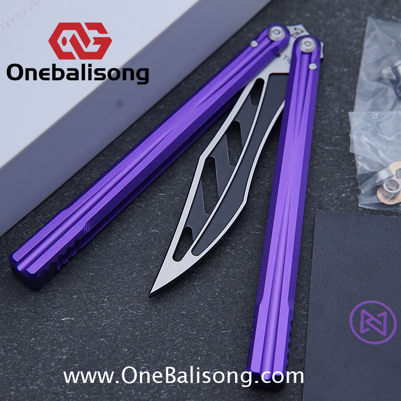 Purple Smoke The Tiger Balisong 7075 Aluminum Alloy Handle 440c Stainless Steel Trainer Blade Bushing
