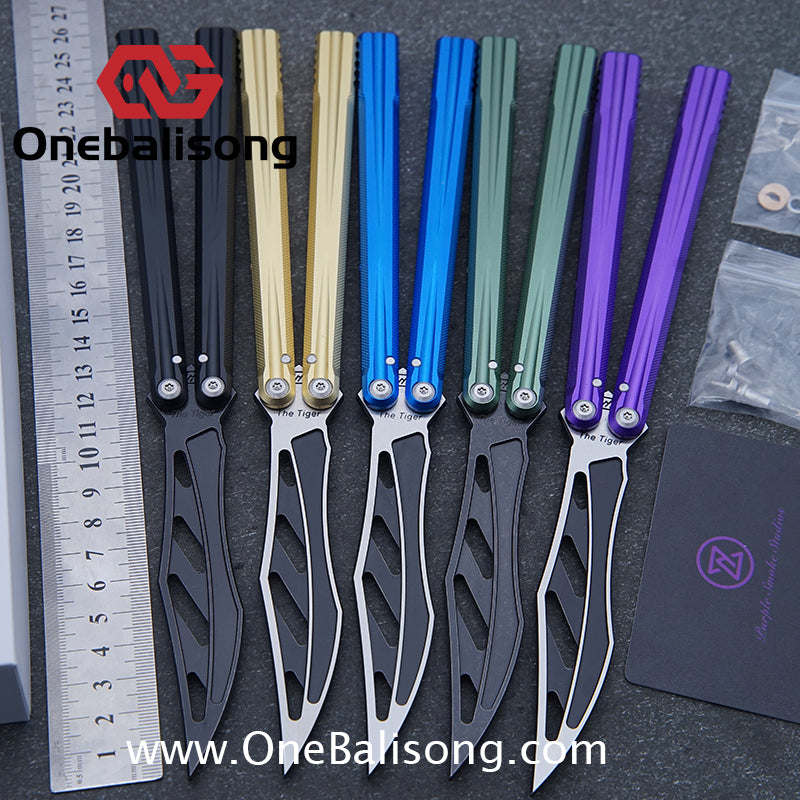 Purple Smoke The Tiger Balisong 7075 Aluminum Alloy Handle 440c Stainless Steel Trainer Blade Bushing