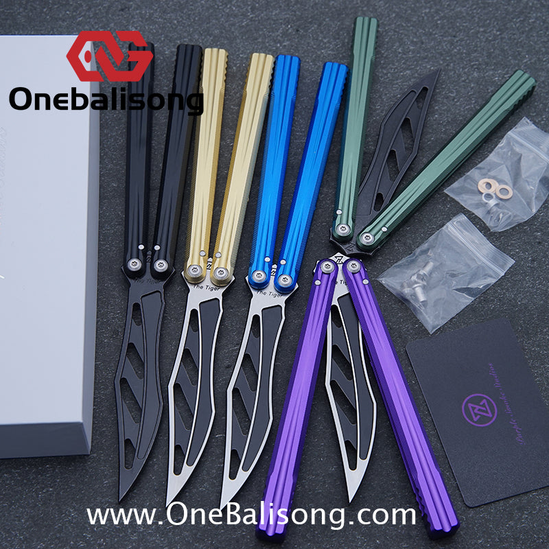 Purple Smoke The Tiger Balisong 7075 Aluminum Alloy Handle 440c Stainless Steel Trainer Blade Bushing