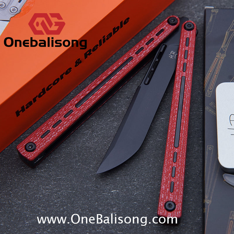 HR H01M Balisong 7075 Aluminium Alloy Integrated lining+Patch Handle 14c28n Stainless Steel Blade Bushing