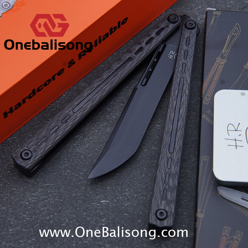 HR H01M Balisong 7075 Aluminium Alloy Integrated lining+Patch Handle 14c28n Stainless Steel Blade Bushing