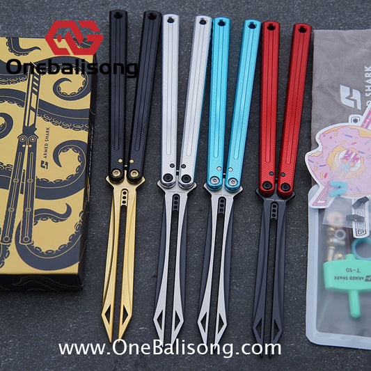 ARMED SHARK Glide Kraken Version Balisong clone Damascus fake blade/Trainer Seven series aluminum alloy handle stainless steel  blade Bushings