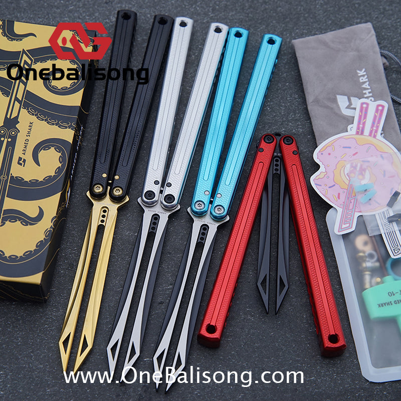 ARMED SHARK Glide Kraken Version Balisong clone Damascus fake blade/Trainer Seven series aluminum alloy handle stainless steel  blade Bushings