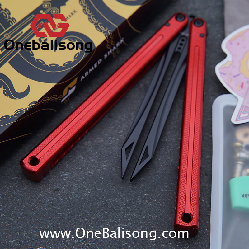 ARMED SHARK Glide Kraken Version Balisong clone Damascus fake blade/Trainer Seven series aluminum alloy handle stainless steel  blade Bushings