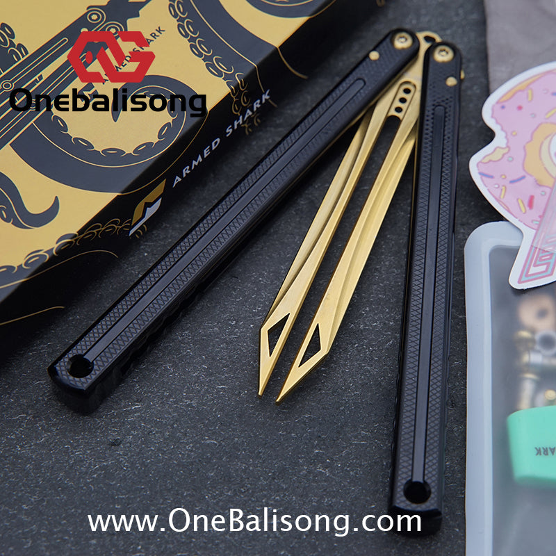 ARMED SHARK Glide Kraken Version Balisong clone Damascus fake blade/Trainer Seven series aluminum alloy handle stainless steel  blade Bushings