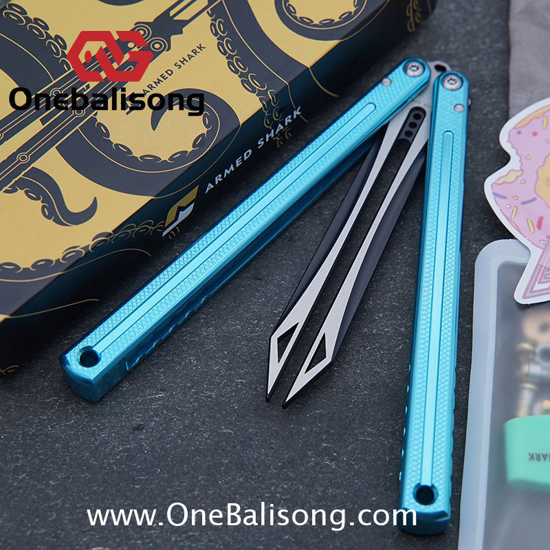 ARMED SHARK Glide Kraken Version Balisong clone Damascus fake blade/Trainer Seven series aluminum alloy handle stainless steel  blade Bushings