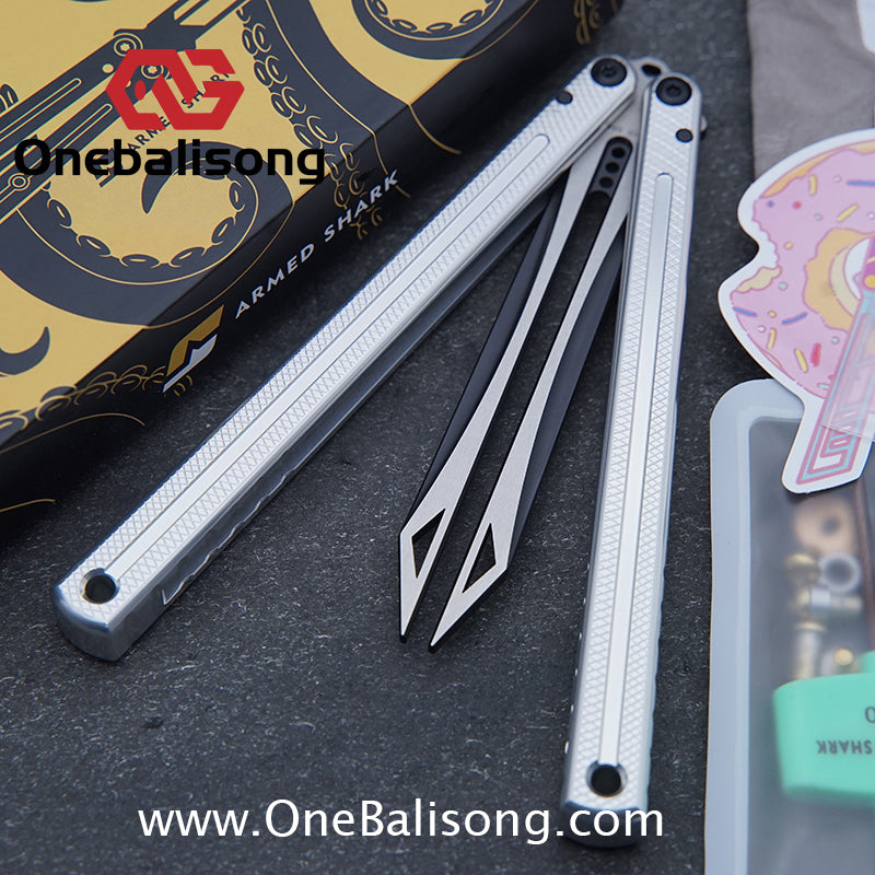 ARMED SHARK Glide Kraken Version Balisong clone Damascus fake blade/Trainer Seven series aluminum alloy handle stainless steel  blade Bushings