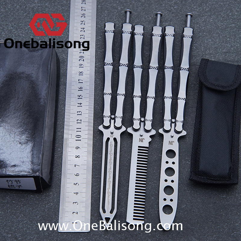 Bamboo Joint Balisong Black and brushed dual color bamboo handle with mortise and tenon structure Handle Stainless steel Blade