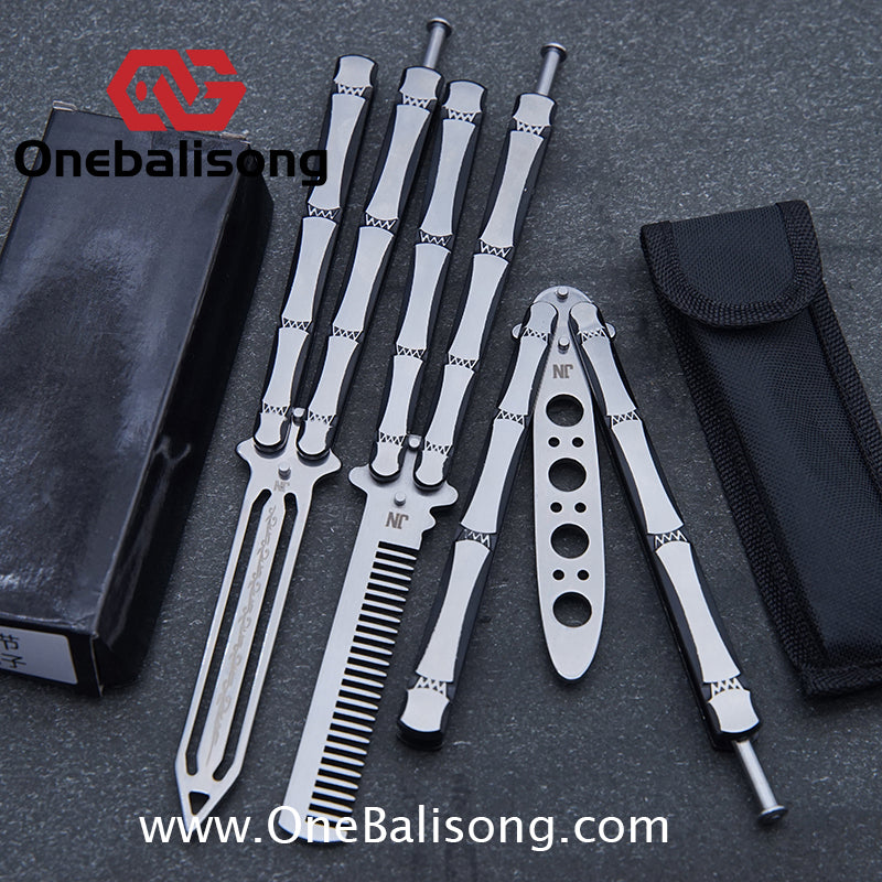 Bamboo Joint Balisong Black and brushed dual color bamboo handle with mortise and tenon structure Handle Stainless steel Blade