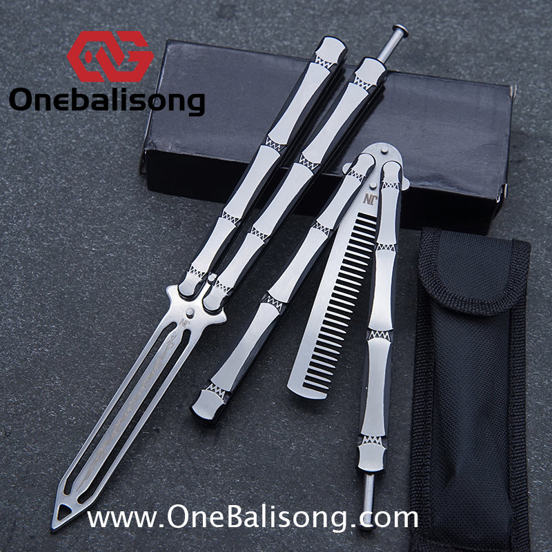 Bamboo Joint Balisong Black and brushed dual color bamboo handle with mortise and tenon structure Handle Stainless steel Blade
