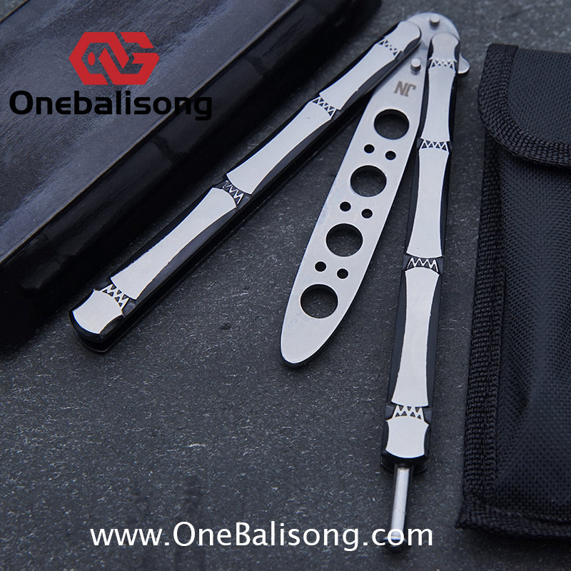 Bamboo Joint Balisong Black and brushed dual color bamboo handle with mortise and tenon structure Handle Stainless steel Blade