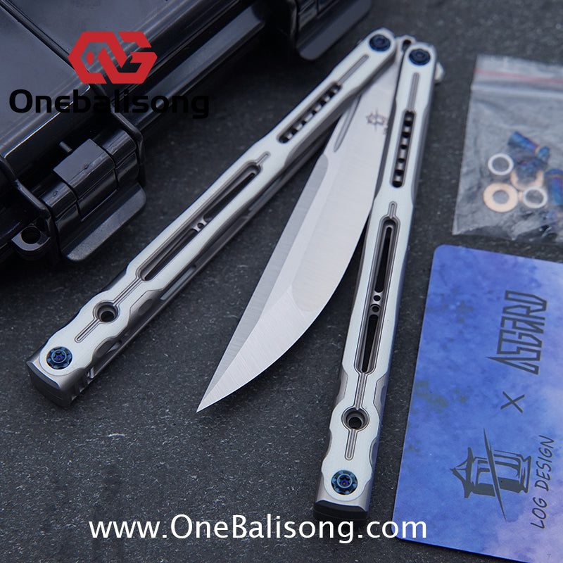 Log & Asgard Titanium Lyra Balisong Titanium Alloy Handle G10 paster Stainless Steel Fake Blade Sandwich Structure Bushing