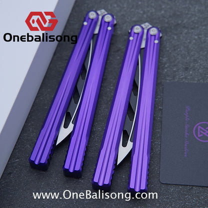 TITAN  & Purple Smoke The Tiger V2 Balisong 7075 Aluminum Alloy Handle 440c Stainless Steel Trainer Blade Bushing
