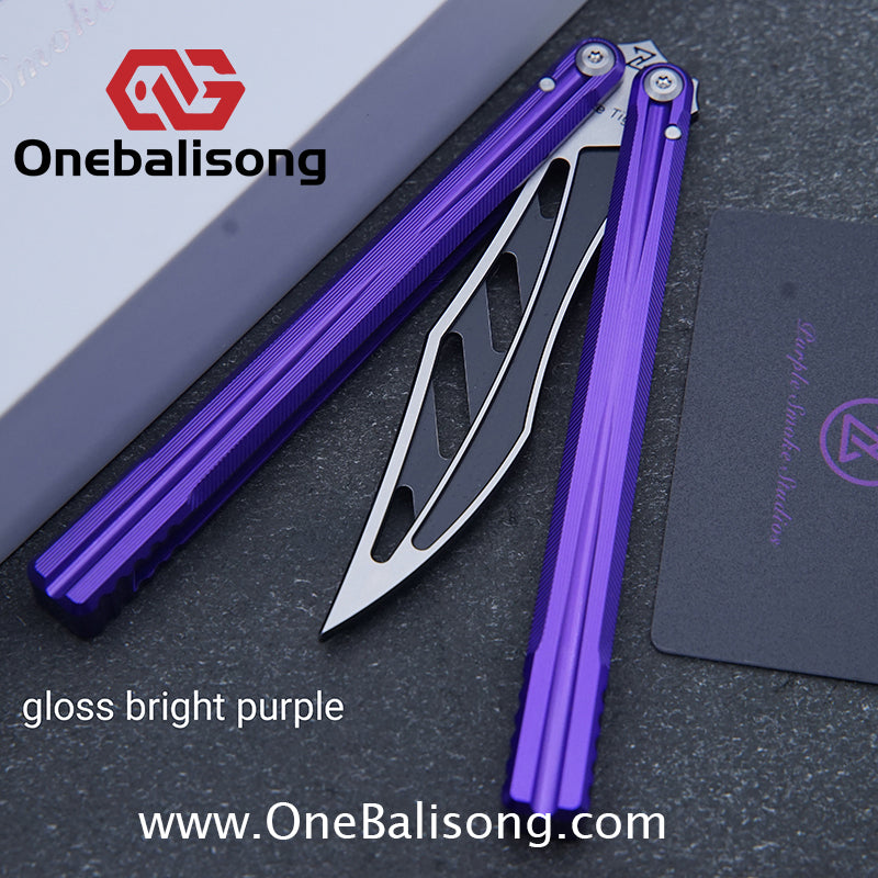 TITAN  & Purple Smoke The Tiger V2 Balisong 7075 Aluminum Alloy Handle 440c Stainless Steel Trainer Blade Bushing