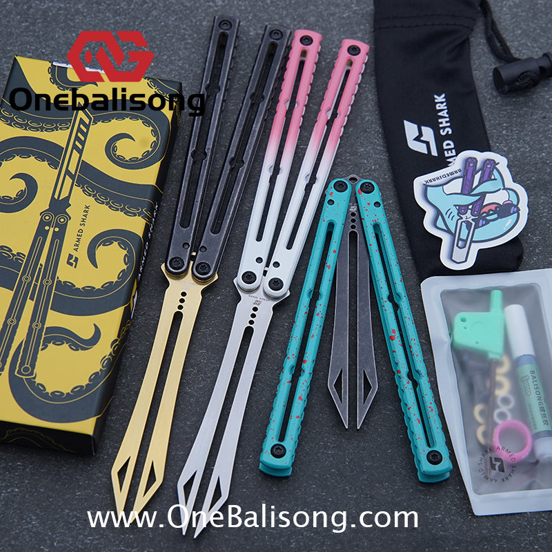 ARMED SHARK Tuning Fork Steel Kraken V3 Balisong Clone 3CR13 Stainless Steel Handle Tuning Fork/Stainless Steel Blade Bushings