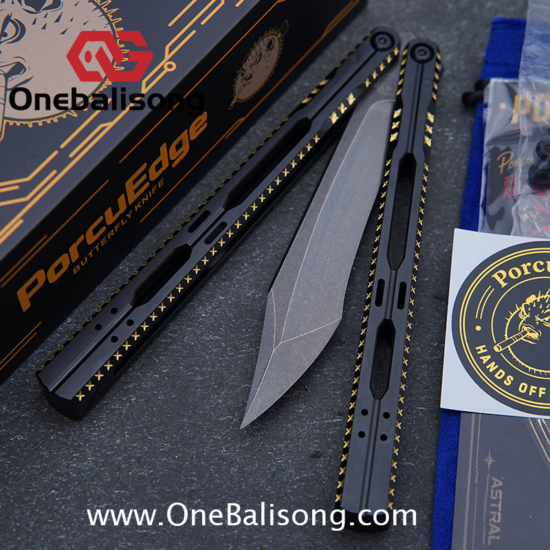 PORCUEDGC Star Eaves-Ling Xi Original Balisong Aluminum Alloy Handle Stainless Steel Blade Bushing