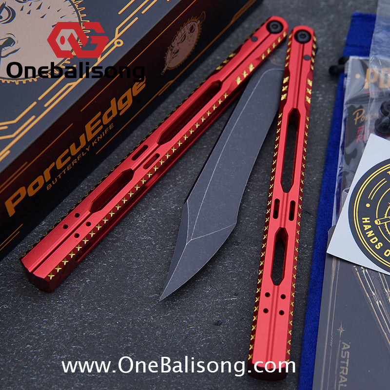 PORCUEDGC Star Eaves-Ling Xi Original Balisong Aluminum Alloy Handle Stainless Steel Blade Bushing