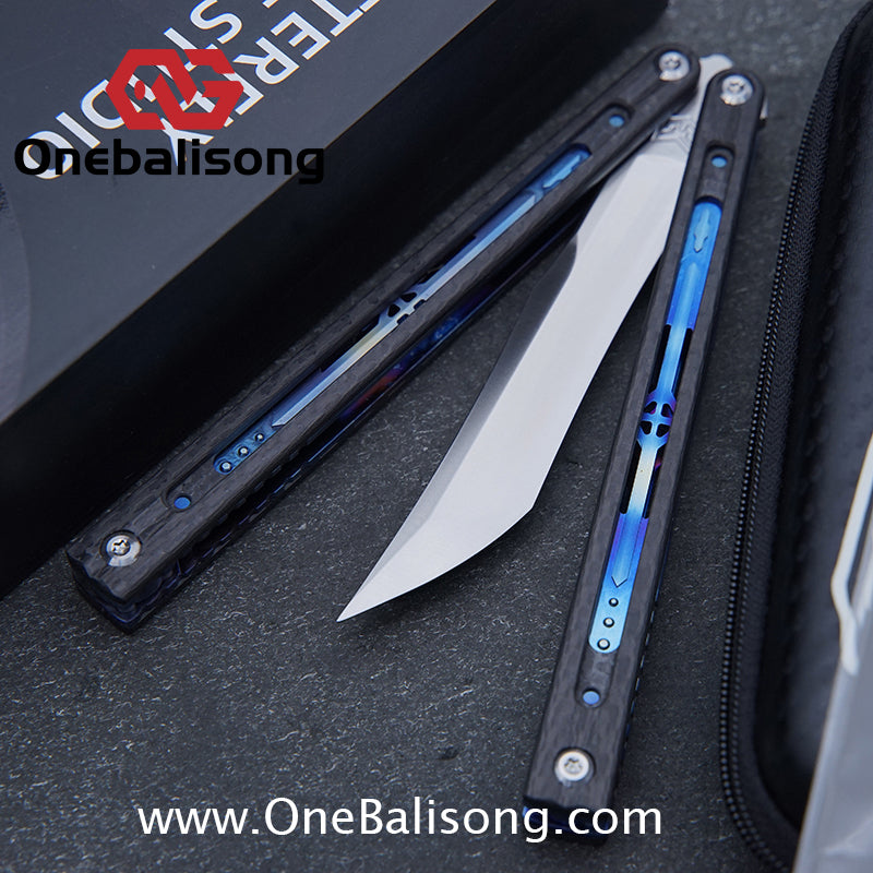 Jiegeng Colored Glaze Original Balisong Titanium Alloy Handle Stainless Steel Blade Bushing