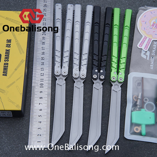 ARMED SHARK E-volve Hex Balisong Clone 7075 Aluminum Alloy Handle 440c Stainless Steel Blade Bushing