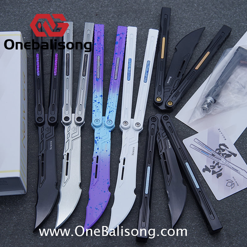 Newera JHong Original Balisong 7075 Aluminum TC4 Titanium Alloy Patch Handle 7075 Aluminum Blade Trainer Bushing