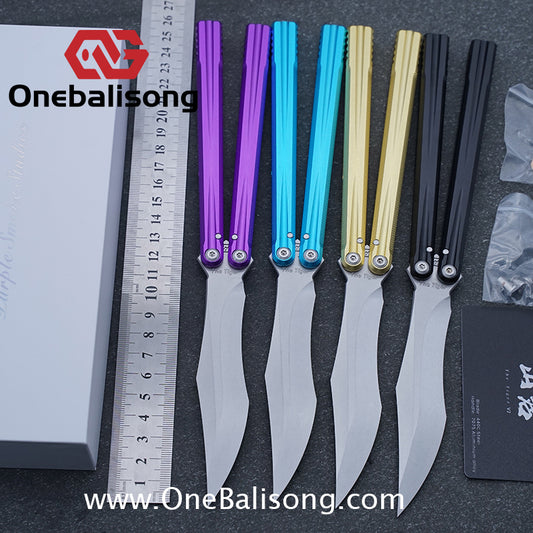 TITAN  & Purple Smoke The Tiger V2 Original Balisong 7075 Aluminum Alloy Handle 440c Stainless Steel Fake Blade/Trainer Bushing