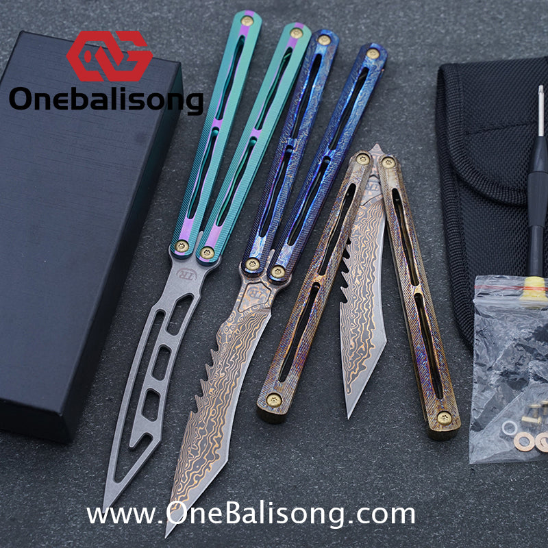 Theone Tyrannosaurus Rex Balisong Titanium Alloy Handle Stainless Steel Blade One-piece structure Bushing