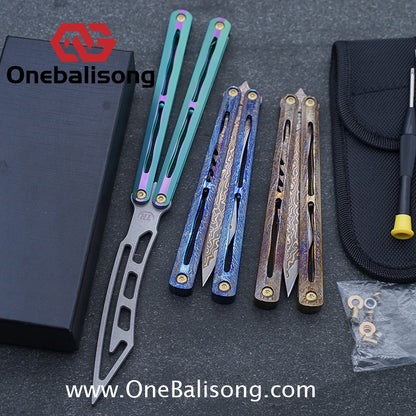 Theone Tyrannosaurus Rex Balisong Titanium Alloy Handle Stainless Steel Blade One-piece structure Bushing