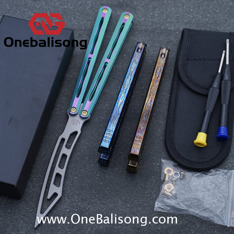 Theone Tyrannosaurus Rex Balisong Titanium Alloy Handle Stainless Steel Blade One-piece structure Bushing
