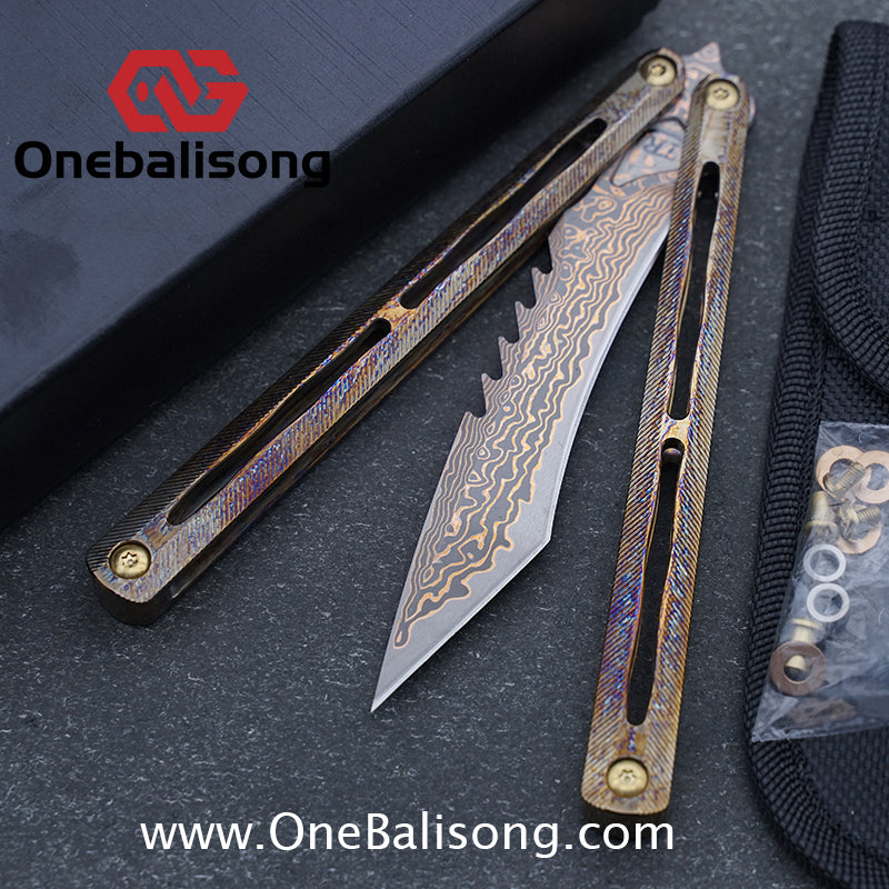 Theone Tyrannosaurus Rex Balisong Titanium Alloy Handle Stainless Steel Blade One-piece structure Bushing
