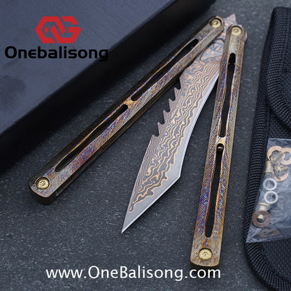 Theone Tyrannosaurus Rex Balisong Titanium Alloy Handle Stainless Steel Blade One-piece structure Bushing